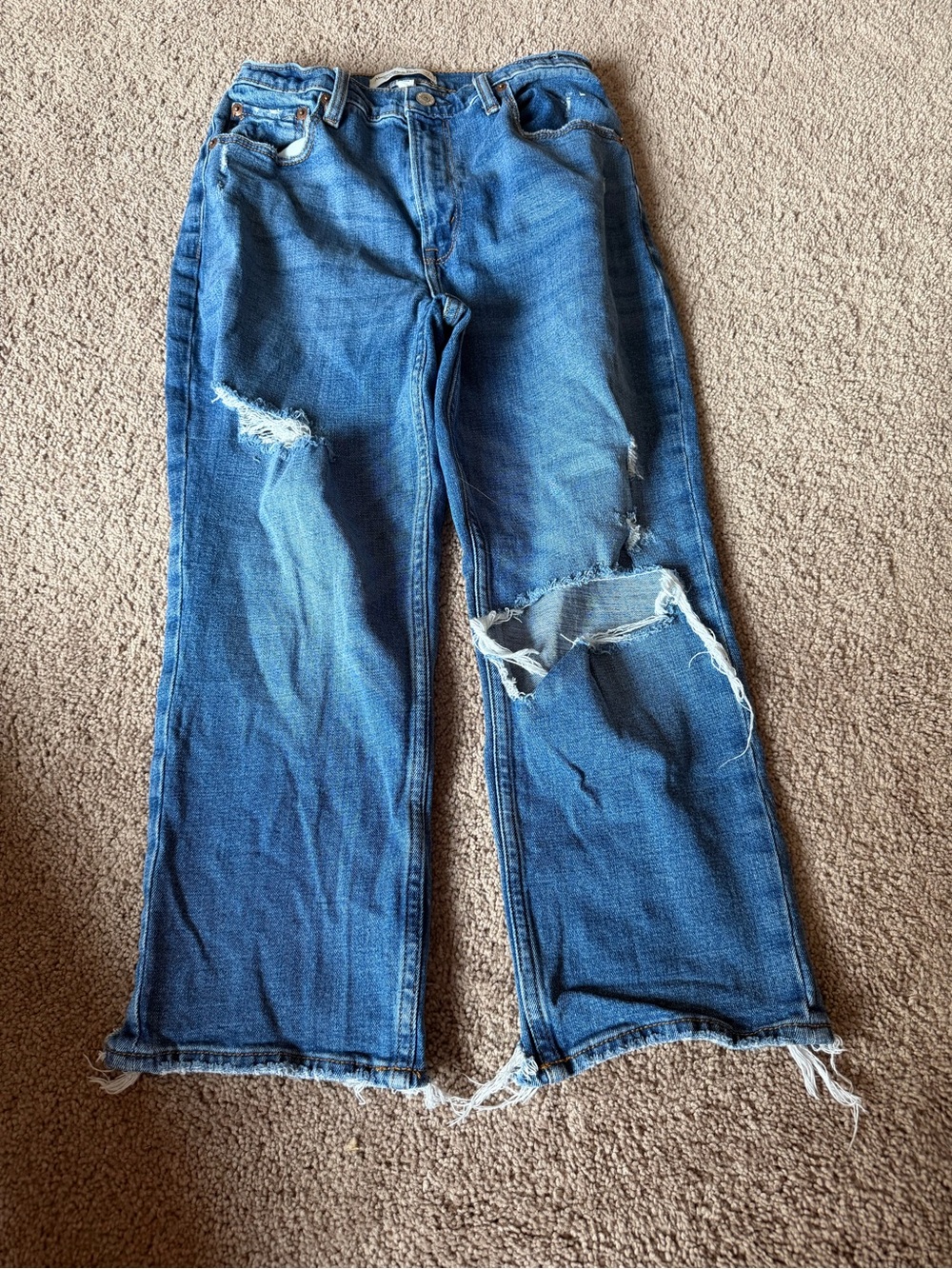 Abercrombie & Fitch Distressed Blue Wide Leg Jeans